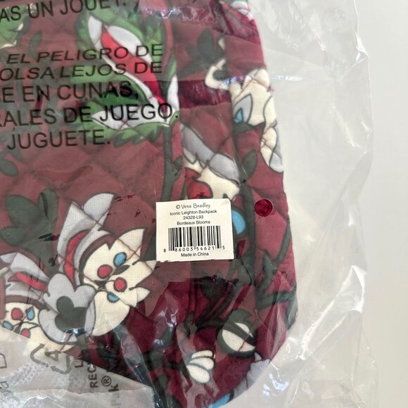 NWT Vera Bradley Iconic Leighton Backpack In Bordeaux Blooms NEW - Picture 3 of 11